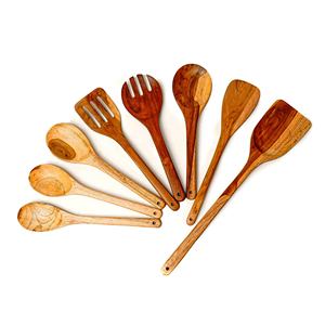 4 piezas 5 piezas 7 piezas un conjunto de cuchara y cucharón de cocina con patrón de madera, juego de servidor de ensalada de madera de mango bohemio de 2 KETCHENWAR único hecho a mano - Product Image 5