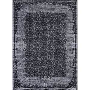 Alfombra de Lana y Seda Anudada a Mano, Color Gris Aurora con Diseño Floral, para Sala de Estar, Pasillo, Diseño Rectangular Tipo Rompecabezas Pae-6176 - Product Image 1