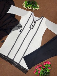 Top en georgette lourde de créateur avec Dupatta pour adultes New Party Wear Heavy Weaving Work - Product Image 3