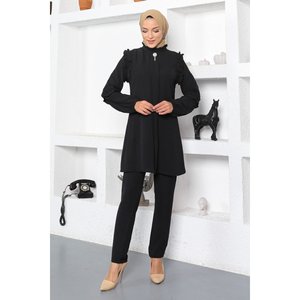 Conjunto de Dos Piezas para Mujer, Casual, Asimétrico, con Detalle de Volantes, Shorts a Media Pierna y Top por Encima de la Rodilla, 100% Algodón, Cuello Redondo, Talla XS - Product Image 4