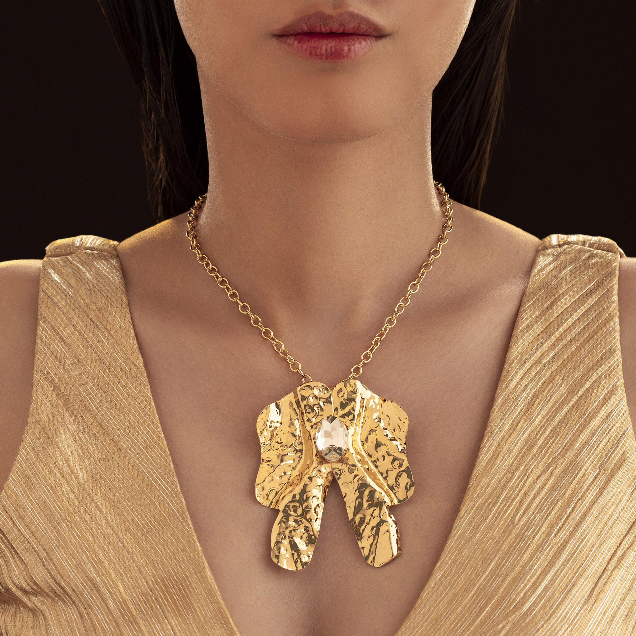 PRAO Handmade Bulk Fashion Jewellery for Women Anti-Tarnish Textured Harmony Pendant Necklace Trendy Style Gold Plated Brass