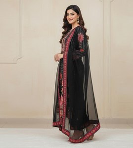 Conjunto de Fiesta para Mujer de Muselina Suave Pura de Primera Calidad, Color Lila Tradicional, Talla Grande, Bordado a Mano con Espejo Real y Encaje Elegante - Product Image 3