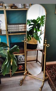 Impresionante espejo de pie para el hogar, sala de estar, decoración de suelo, puerta tallada, Marco ovalado, espejos de Metal con acabado dorado - Product Image 2