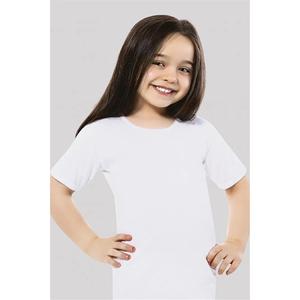 T-shirt a maniche corte da ragazza pettinata in cotone 100% bianco - Product Image 1