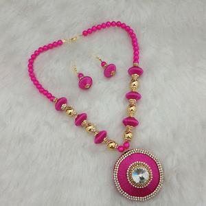 Jeweljunk Gold Plated Austrian Stone <b>Pink</b> Thread <b>Necklace</b> Set 1110623D Fashionable Jewelry Accessory - Product Image 1