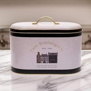 กล่องขนมปัง9.8L สไตล์คาเฟ่วินเทจขนาด178x338x200มม. ภาชนะเก็บอาหารโลหะพร้อมดีไซน์เนื้อลินินและที่จับโลหะ - Product Image 3