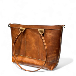 Bolso Tote de Cuero Genuino Crazy Horse Vintage para Mujer, Bolso de Mano con Correa Ajustable, Compartimento para Teléfono con Cremallera, Herrajes Resistentes al Óxido - Product Image 2