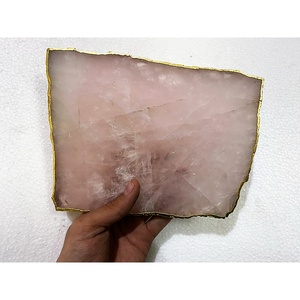 Plato de Servir de Cristal de Cuarzo Rosa al por Mayor con Borde Dorado, Pulsera de Ángel Mascota, Decoración del Hogar, Posavasos Curativo - Product Image 1