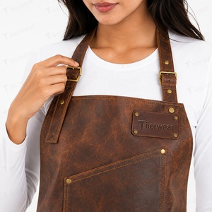 Delantal de Cuero Marrón para Mujer con Bolsillos, Manga Corta, Cierre de Broches, Impresión Digital, Uniforme para Camareros de Restaurante y Bar - Product Image 6