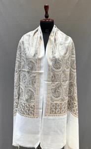 Elegant Cream Color Kashmiri <b>Wool</b> <b>Shawl</b> Handcrafted Thread Embroidery Warm Cashmere Fabric for Formal Casual Outfits - Product Image 3