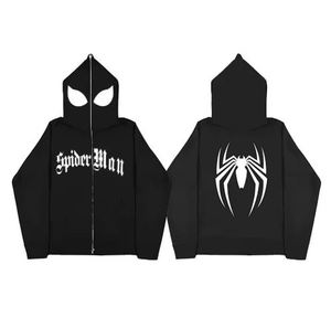 Sweat à capuche imprimé araignée pour femmes veste à glissière à manches longues Vintage rétro Style Hip Hop décontracté quotidien coupe ample hiver sweat - Product Image 4