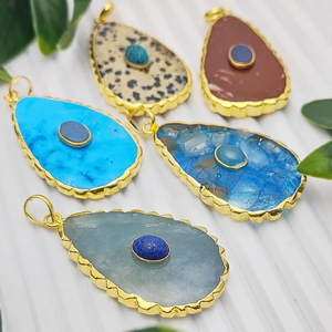 Artisan Fabriqué Tranche Poire Rouge Agate Électrolytique Cuivre Pendentif À La Main Incrustation Bijoux Réglage Durable Finition En Vrac - Product Image 5