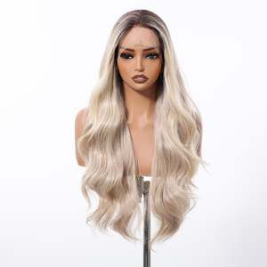 Hadley-DWY Platinum Blonde Glueless <b>Wig</b> Synthetic Lace Front Long Layered Loose Wave Transparent Lace Fiber Synthetic Material - Product Image 4