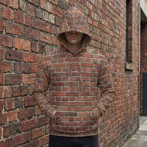Sudadera con Capucha para Hombre, Diseño de Pared de Ladrillos Impresa en 3D, Estilo Urbano Realista, Impresión Completa Personalizada, 100% Algodón, Transpirable para Invierno - Product Image 6