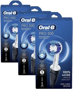 แปรงสีฟันไฟฟ้า500 Oral-B Pro พร้อม (1) หัวแปรงชาร์จได้สีดำ (แพ็ค3) - Product Image 1