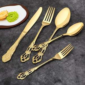 Venta al por mayor de lujo con mango antiguo de acero inoxidable Vintage cubiertos de oro juego de cubiertos para boda - Product Image 5