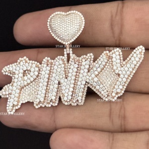 Pendentif personnalisé Moissanite VVS glacé en argent sterling 925, pendentif Moissanite VVS glacé, pendentif lettre Moissanite VVS unisexe - Product Image 3