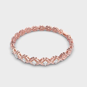 IGI Certified Lab Grown Diamond Geometric Link Bracelet in 14K Yellow / White & Rose Gold Round Cut X Pattern Designer Bracelet - Product Image 1