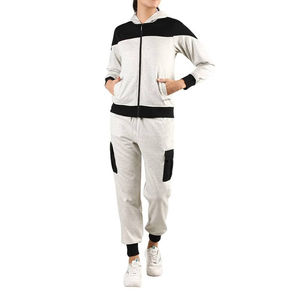 ชุดกีฬากันหนาวมีฮู้ดสำหรับผู้หญิงกางเกงโพลีเอสเตอร์มีซิปสีพื้นดีไซน์ใหม่มีสไตล์ - Product Image 2