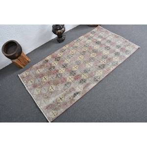 Vintage Turkish Rug Large 3x5,6ft Beige <b>Yellow</b> <b>Wool</b> with Latex Backing Rectangle Pattern Style Tabriz for Teen's Room Hallway - Product Image 2