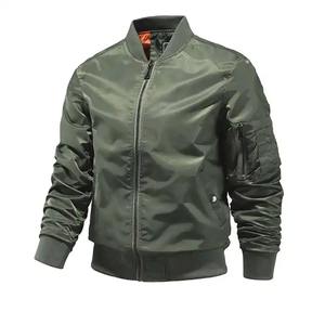Chaqueta bomber de satén de poliéster con logotipo personalizable para hombre con cuello levantado, ropa informal de calle para Primavera, servicio OEM - Product Image 3