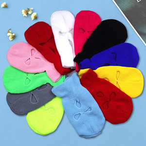 Venta al por mayor de invierno de punto polar pasamontañas máscaras de esquí bordado personalizado 3 agujeros cara de algodón impreso su propio logotipo para la pesca rosa - Product Image 3