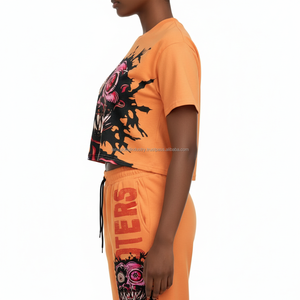 Ensemble T-shirt et jogging streetwear pour homme en coton de haute qualité, pantalon de survêtement imprimé écologique, motif dessin animé personnalisé, 220/240 GSM, été - Product Image 4