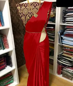 Sari di seta di raso di abbigliamento etnico indiano con camicetta di seta Jacquard fantasia per abbigliamento da festa e abbigliamento da Festival sari di design indiano