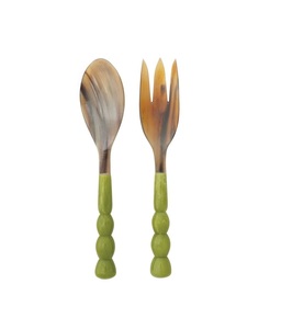 Cuillère et fourchette à salade haut de gamme en résine et corne, fabriquées à la main, avec manche long, accessoires de table modernes et luxueux pour les fêtes - Product Image 2