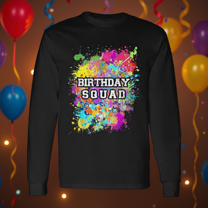 Maglietta a maniche lunghe coordinata per feste di compleanno con schizzi di vernice - Maglietta promozionale per feste di compleanno - Product Image 3