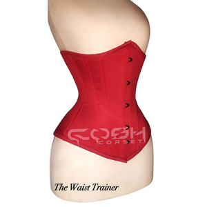 Corset classique en coton rouge à armatures en acier avec fermeture à l'avant |   Disponible en autres couleurs également - Product Image 1