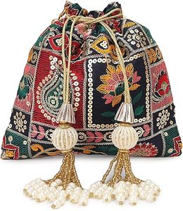 Ethnic Designer Drawstring <b>Wristlet</b> Potli Purse Embroidered Customized Decoration Fancy Wedding Bridal Custom - Product Image 6
