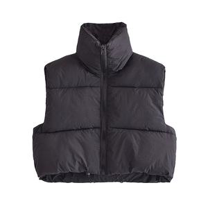 2026 nouvelle conception vente chaude décontracté coton hiver matelassé bouffant gilet fermeture éclair sans manches haut court bouffant gilet pour les femmes - Product Image 1