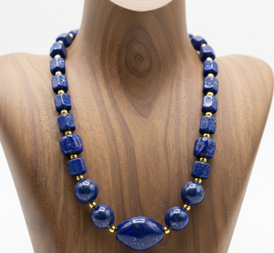 Collier pour femme en argent 925 plaqué or de 18 pouces, noué à la main, géométrique, tendance, accessoire de mode, pierre naturelle lapis-lazuli, perles, cadeau - Product Image 5