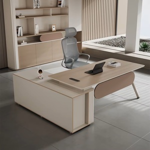 Wooden Executive <b>Desk</b> With Box Drawer Storage Heavy Duty Boss Office Table Panel Base Manager <b>Workstation</b> Easy Assembly - Product Image 2