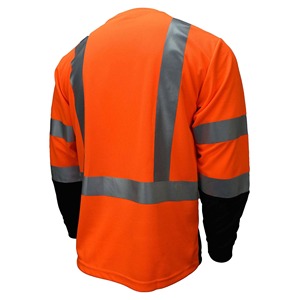 Hi-vis Construction safety <b>long</b> sleeves 2 tone <b>black</b> & orange <b>shirt</b> with pocket & Reflective tape Road Safety <b>T</b> <b>Shirt</b> for Men - Product Image 3