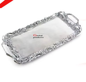 Plateau de service de décoration de fête de mariage en acier inoxydable argenté au look royal pour restaurant et bar d'hôtel - Product Image 1