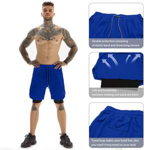 Short d'entraînement de gymnastique Pantalon double couche Sport personnalisé 2-en-1 short en maille Joggers Fitness Athletic Workout gym Short pour hommes - Product Image 5