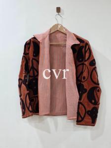 เสื้อแจ็คเก็ตกำมะหยี่ขนาดพลัสไซส์ พิมพ์ลายสัญลักษณ์สันติภาพทรงเรขาคณิต คอตั้ง แขนยาว ปิดด้วยซิป เสื้อโค้ทผู้หญิงสำหรับฤดูใบไม้ร่วง - Product Image 4