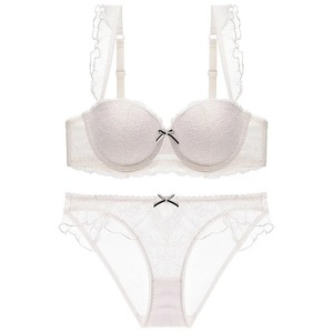 Culotte soutien-gorge pour femmes en dentelle, broderie creuse, sans armatures, lingerie noire, ensemble pour femmes - Product Image 3