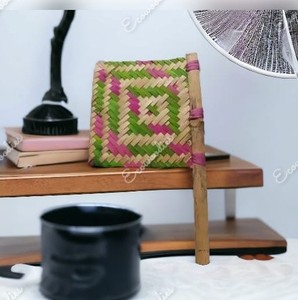 Abanico de Mano de Colores Muti, Abanico de Rafia de Bambú, Artesanía Pankha, Color Natural, Verano - Product Image 2