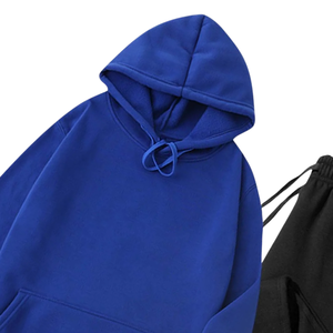 ชุดเซ็ตเสื้อฮู้ดดี้สีน้ำเงินรอยัลพร้อมกางเกงจ็อกเกอร์สีดำ ชุดลำลองสำหรับฤดูหนาว ผ้าฟลีซสองชิ้น ชุดกีฬาลำลอง ขายส่ง รับผลิตตามแบบ OEM - Product Image 5