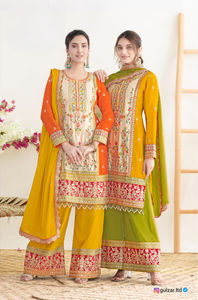 Traje de estilo paquistaní Premium hecho a mano para adultos tamaño libre étnico con Chinon Dori bordado espejo trabajo diseño cosido - Product Image 3