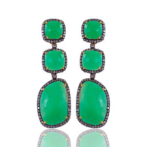 ต่างหูเพชรพลอย Chrysoprase ต่างหูเงินสเตอร์ลิง925ชุดปาร์ตี้ต่างหูอัญมณี - Product Image 1