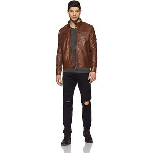 Veste de baseball en cuir PU à manches longues brodée en jacquard pour homme, automne-hiver, avec veste en cuir de vache pour homme - Product Image 5