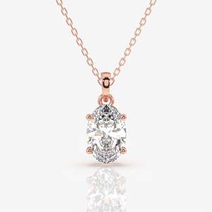 Colgante de Oro de 9k con Moissanita de Corte Ovalado, Elegante Colgante Solitario con Diamante y Amuleto - Product Image 5
