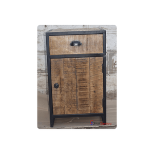 Mesita de noche ecológica Industrial moderna, marco de hierro, tapa de madera, 1 cajón, 1 puerta, muebles de almacenamiento para el hogar, oficina y dormitorio - Product Image 4