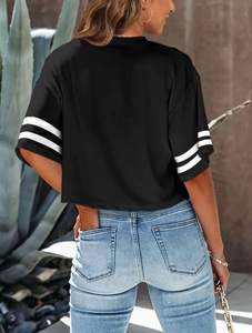 Women's Loose Baggy Oversized Crop <b>Top</b> Breathable Summer T Shirt Custom Logo Korean Style Jersey Casual Short Sleeve Streetwear - Product Image 3