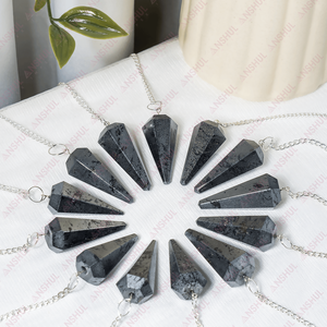Pendules de Feng Shui en hématite grise de qualité supérieure, facettées et sculptées, écologiques, pierres semi-précieuses pour la guérison des chakras - Product Image 1