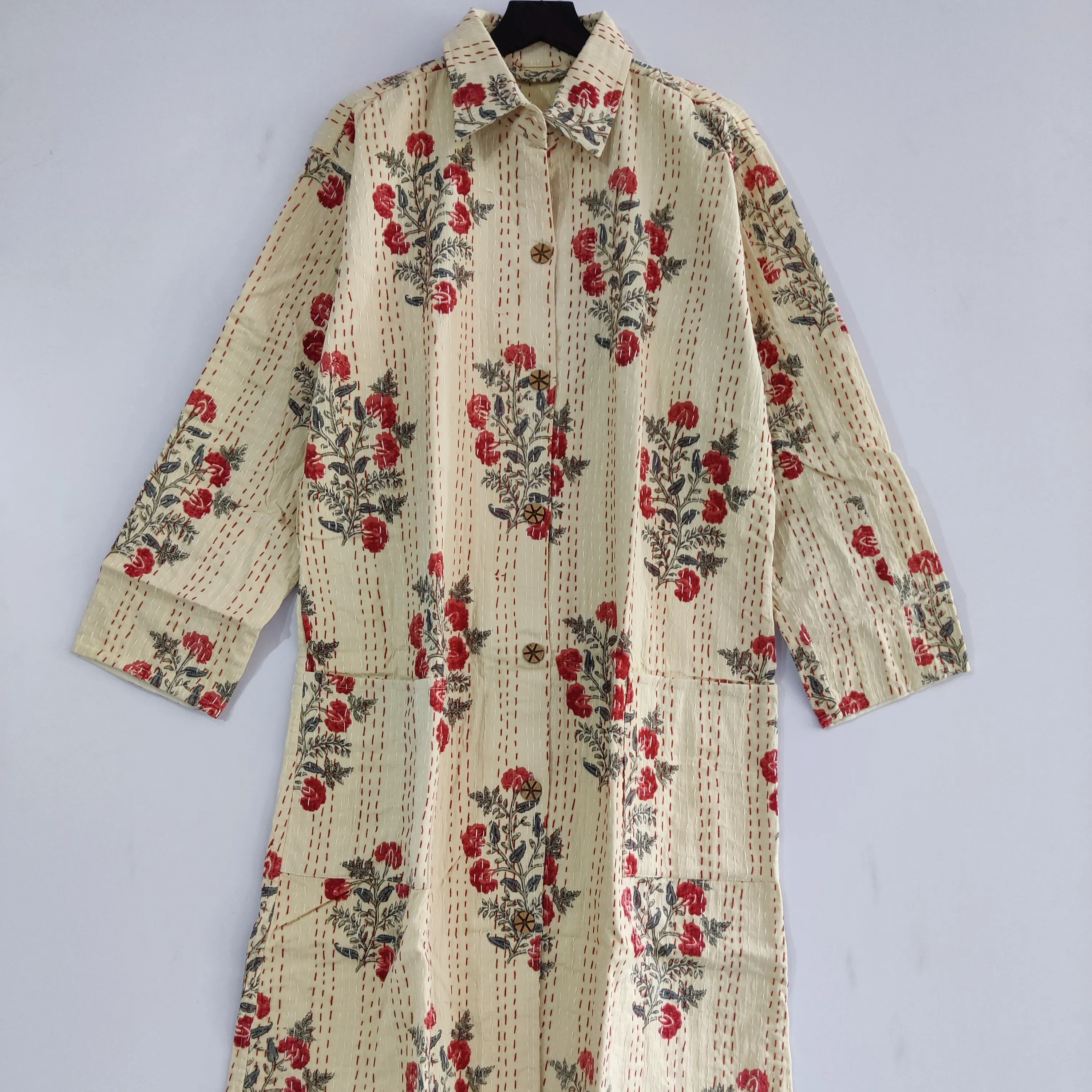 Kantha yorgan Kimono boho baskılı ceket kadın giyim nakış elbiseler hint el yapımı Kantha yorgan Kimono ceket Kimono ceket